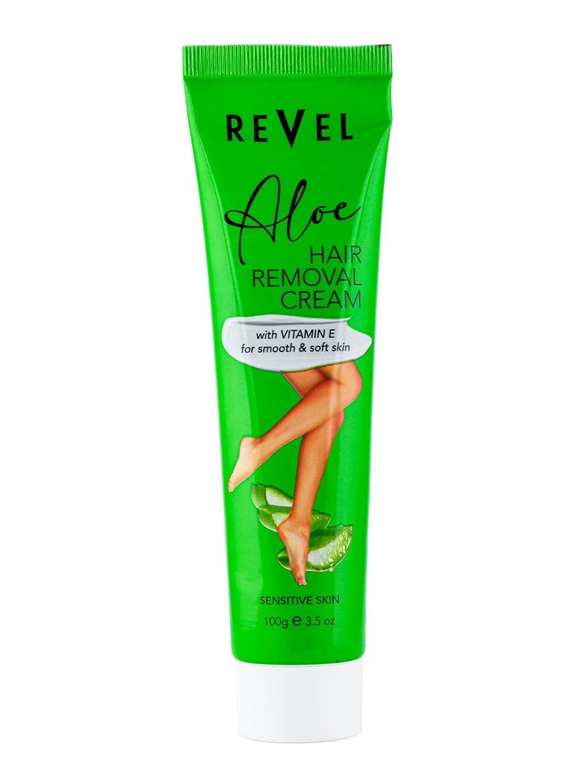 Revel كريم إزالة الشعر من ريفيل سكين كير ألو فارا للرجال والنساء 100 جرام، فيتامين إي لبشرة ناعمة وطرية، كريم إزالة شعر الجسم بدون ألم للصدر والظهر والساقين وتحت الإبطين والمنطقة الحميمة - Image 1
