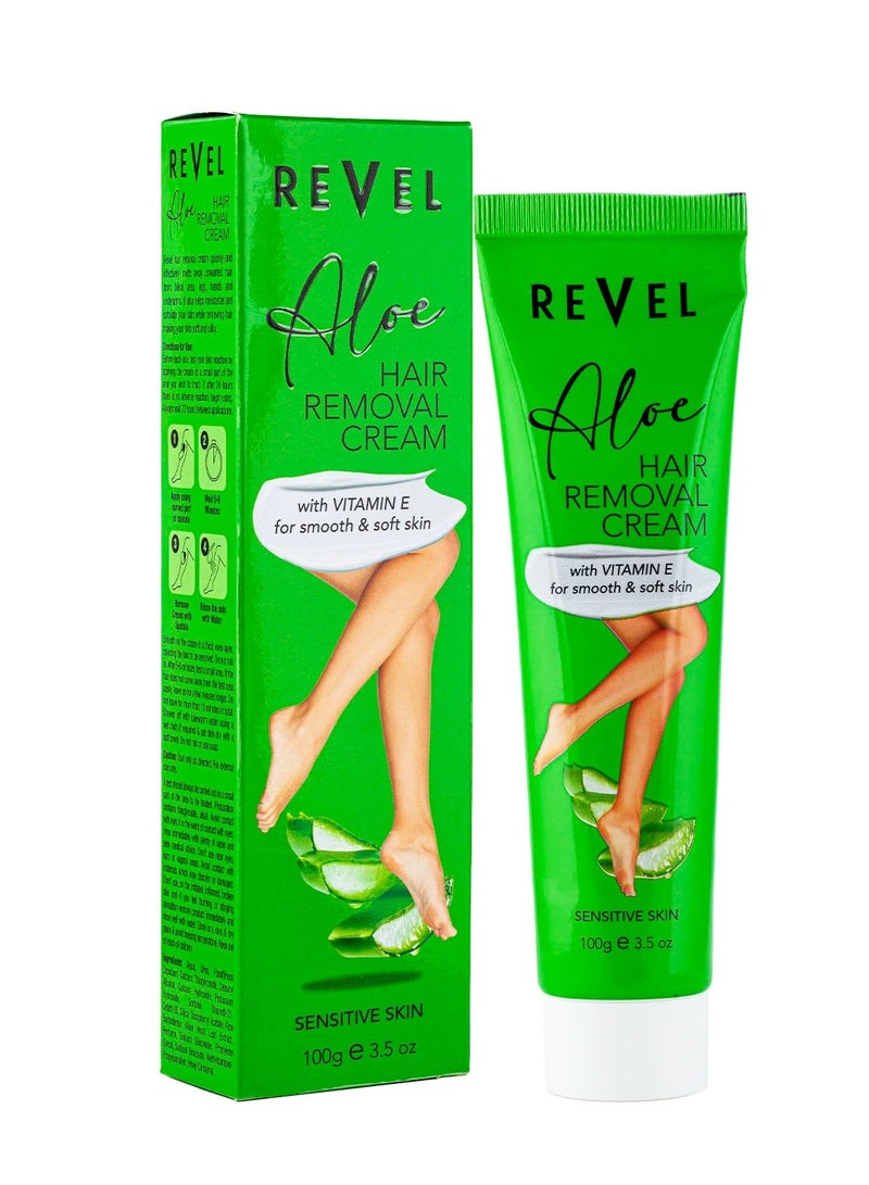 Revel كريم إزالة الشعر من ريفيل سكين كير ألو فارا للرجال والنساء 100 جرام، فيتامين إي لبشرة ناعمة وطرية، كريم إزالة شعر الجسم بدون ألم للصدر والظهر والساقين وتحت الإبطين والمنطقة الحميمة - Image 2