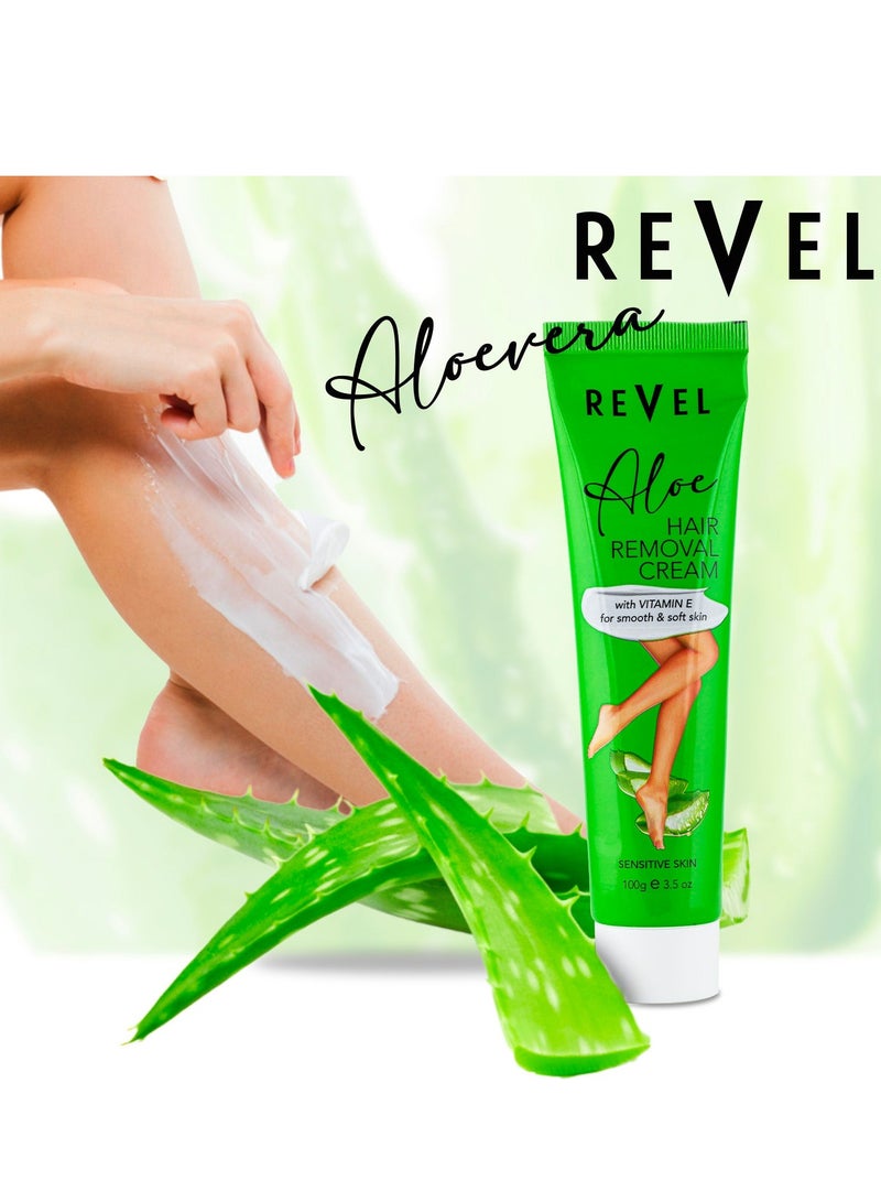 Revel كريم إزالة الشعر من ريفيل سكين كير ألو فارا للرجال والنساء 100 جرام، فيتامين إي لبشرة ناعمة وطرية، كريم إزالة شعر الجسم بدون ألم للصدر والظهر والساقين وتحت الإبطين والمنطقة الحميمة - Image 3