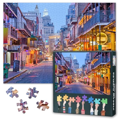 Rebotipy Jigsaw Puzzles 1000 Pieces for Adults Bourbon St New Orleans Puzzle USA Cityscape of Bars and Restaurants at Twilight Art Design for Gifts from Friends and Family 275 x 19670 50cm - Image 1