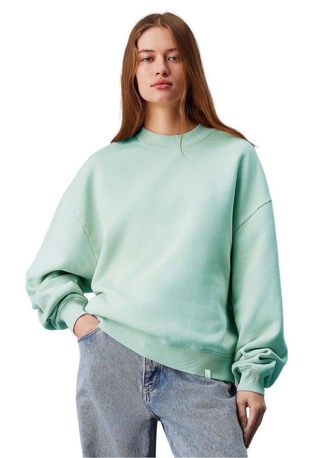 KOTTY Women's Fleece Sweatshirt Solid Pattern with Classic Round Neck(Green,M) - Image 1