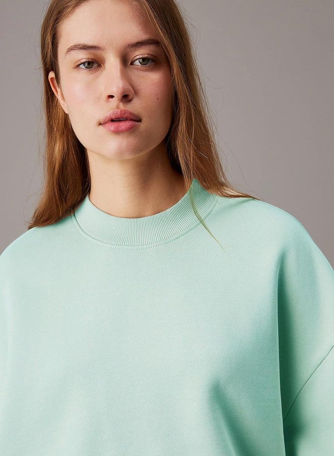 KOTTY Women's Fleece Sweatshirt Solid Pattern with Classic Round Neck(Green,M) - Image 3