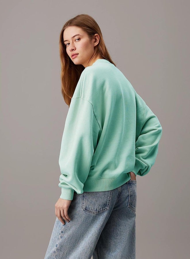 KOTTY Women's Fleece Sweatshirt Solid Pattern with Classic Round Neck(Green,M) - Image 2