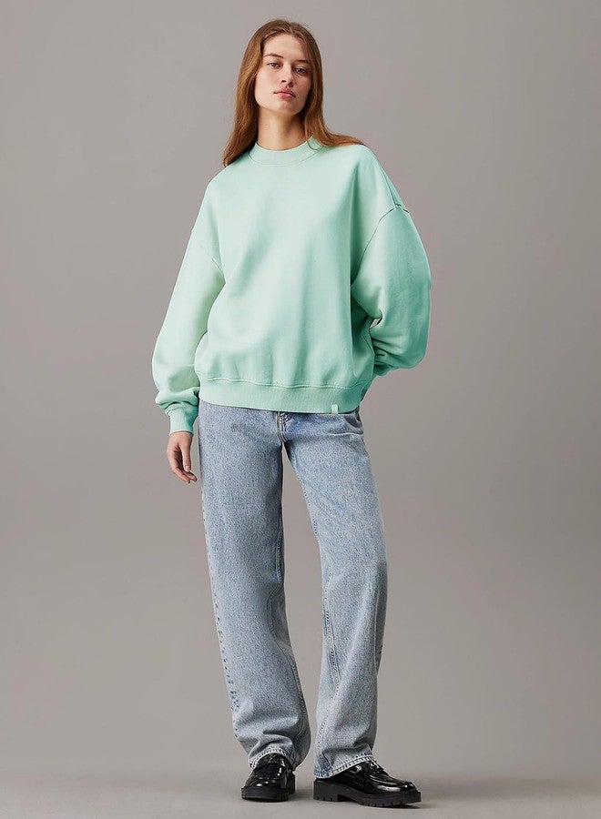 KOTTY Women's Fleece Sweatshirt Solid Pattern with Classic Round Neck(Green,M) - Image 4