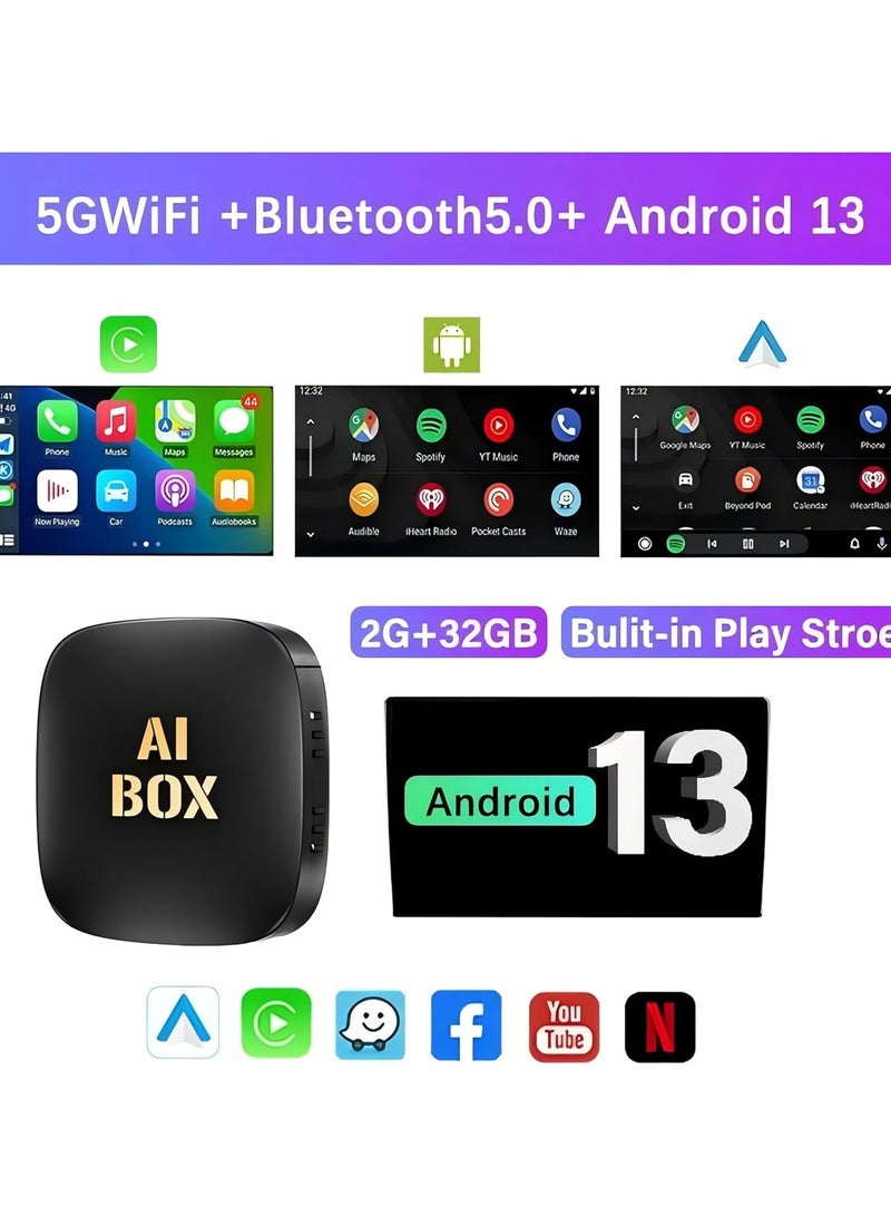Generic Wireless CarPlay Adapter Supports YouTube, Netflix & More Wired CarPlay to Wireless Dongle, AI Box CarPlay 2 in 1 Wireless AI Box Plug & Play 2+32G  - Image 4