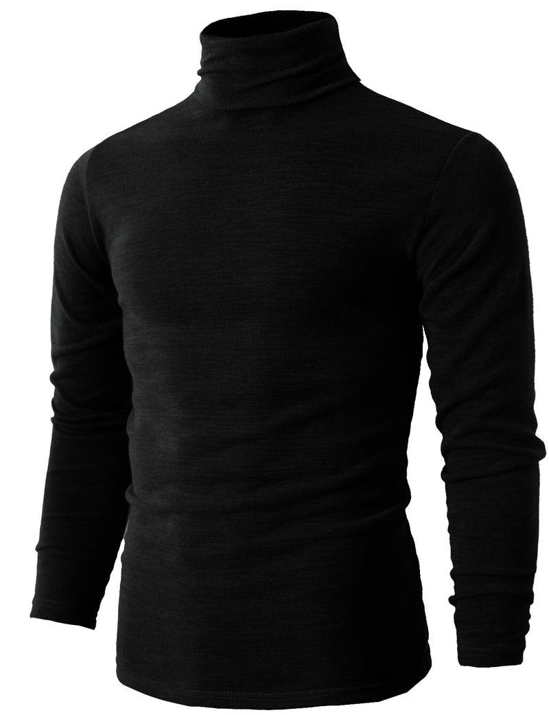 H2H Men's Thermal Knitted Turtleneck Pullover Sweater with Slim Fit and Long Sleeves Black US M/Asia XL (KMTTL028) - Image 1