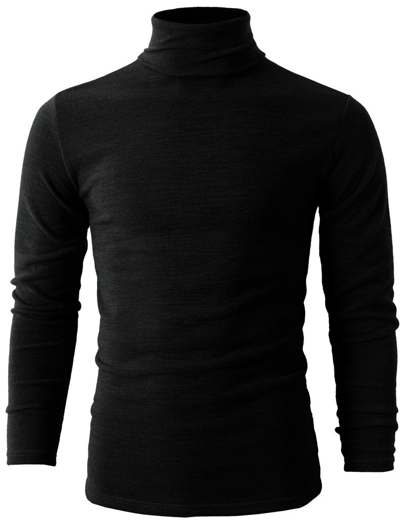 H2H Men's Thermal Knitted Turtleneck Pullover Sweater with Slim Fit and Long Sleeves Black US M/Asia XL (KMTTL028) - Image 2