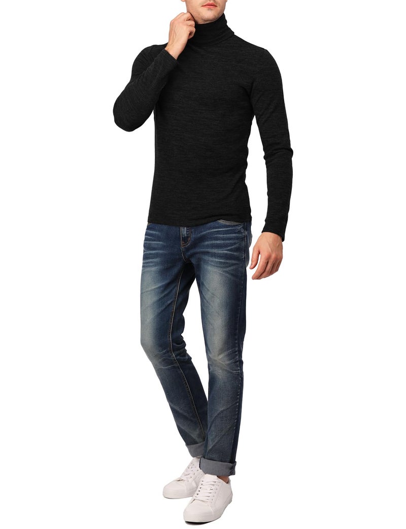 H2H Men's Thermal Knitted Turtleneck Pullover Sweater with Slim Fit and Long Sleeves Black US M/Asia XL (KMTTL028) - Image 5