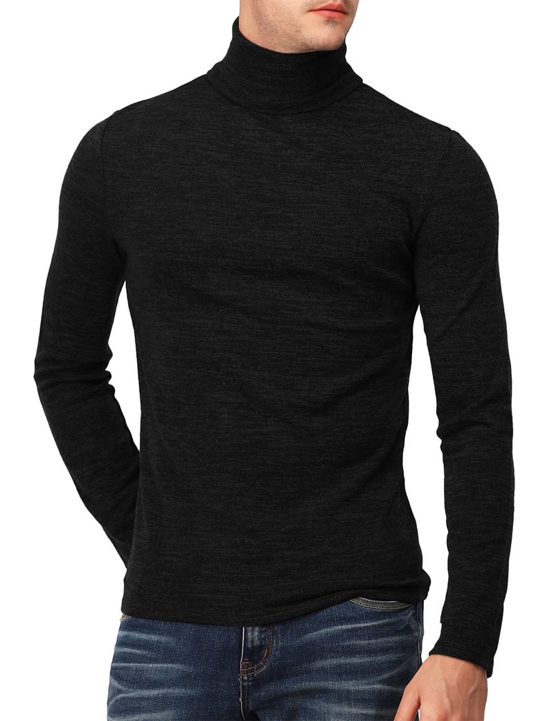 H2H Men's Thermal Knitted Turtleneck Pullover Sweater with Slim Fit and Long Sleeves Black US M/Asia XL (KMTTL028) - Image 3