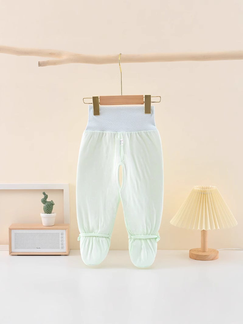 Baby'S High Waist Belly-Protecting Thin Cotton Long Johns Pants With Crotch And Foot-Wrap Cotton Pants For Boys And Girls Baby'S Cotton-Padded Pants Two-Pair Pants - Image 5