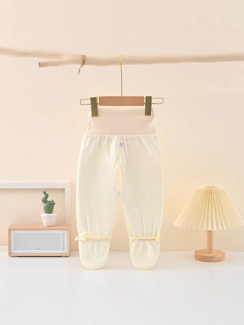 Baby'S High Waist Belly-Protecting Thin Cotton Long Johns Pants With Crotch And Foot-Wrap Cotton Pants For Boys And Girls Baby'S Cotton-Padded Pants Two-Pair Pants - Image 3