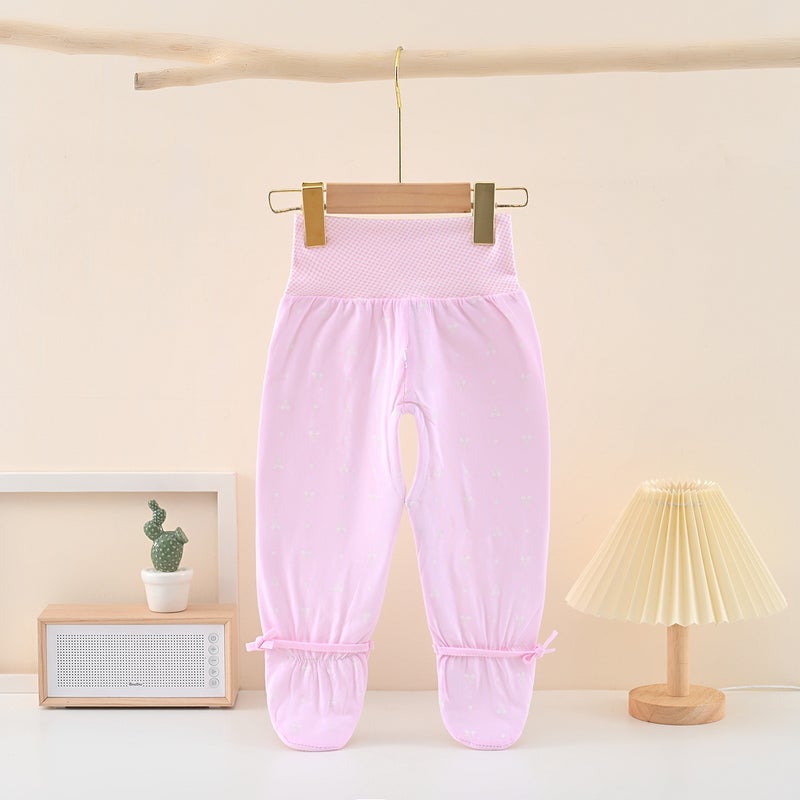 Baby'S High Waist Belly-Protecting Thin Cotton Long Johns Pants With Crotch And Foot-Wrap Cotton Pants For Boys And Girls Baby'S Cotton-Padded Pants Two-Pair Pants - Image 1
