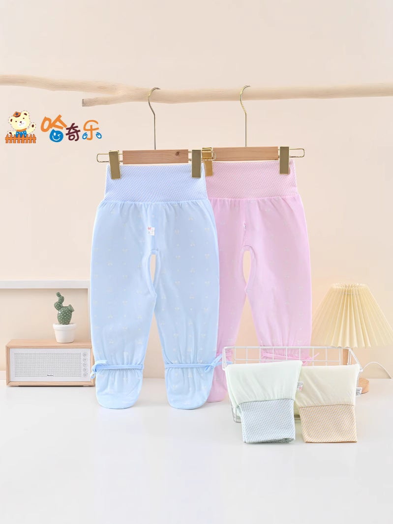 Baby'S High Waist Belly-Protecting Thin Cotton Long Johns Pants With Crotch And Foot-Wrap Cotton Pants For Boys And Girls Baby'S Cotton-Padded Pants Two-Pair Pants - Image 2