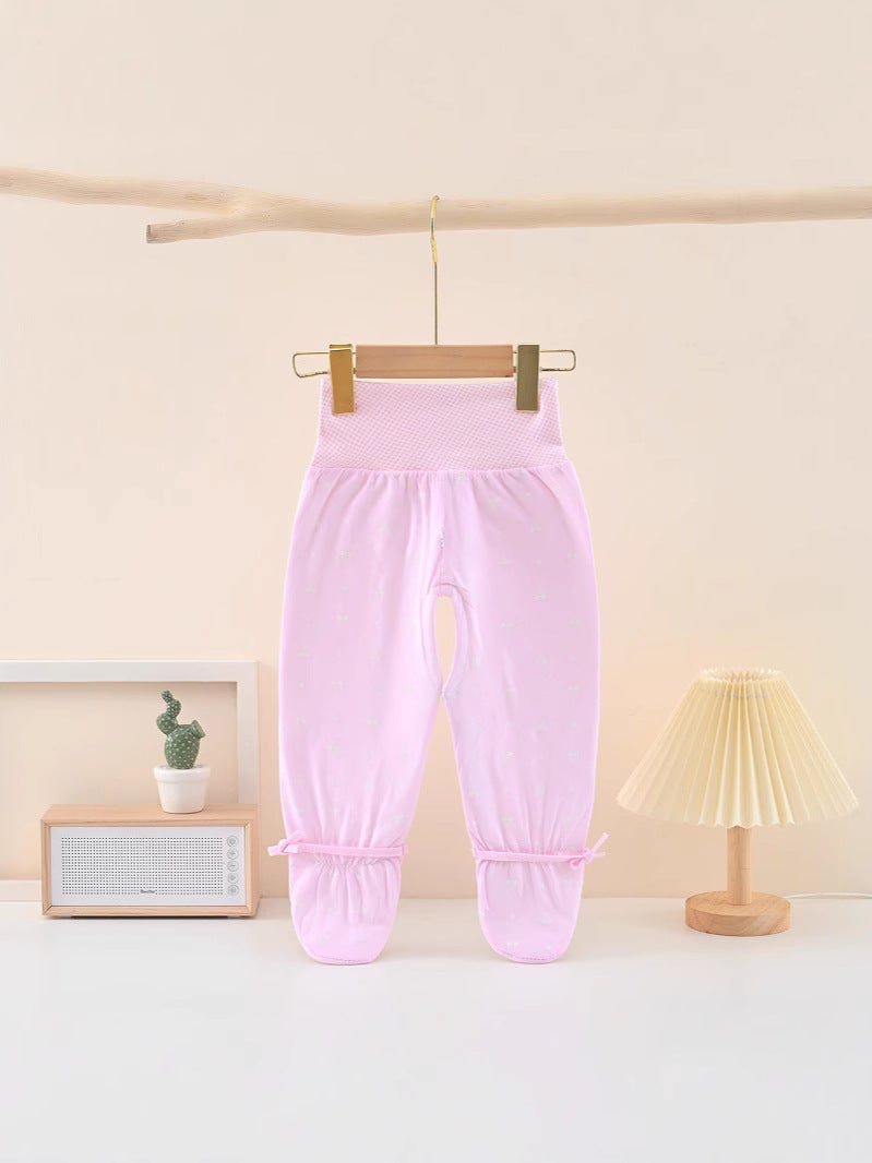 Baby'S High Waist Belly-Protecting Thin Cotton Long Johns Pants With Crotch And Foot-Wrap Cotton Pants For Boys And Girls Baby'S Cotton-Padded Pants Two-Pair Pants - Image 4