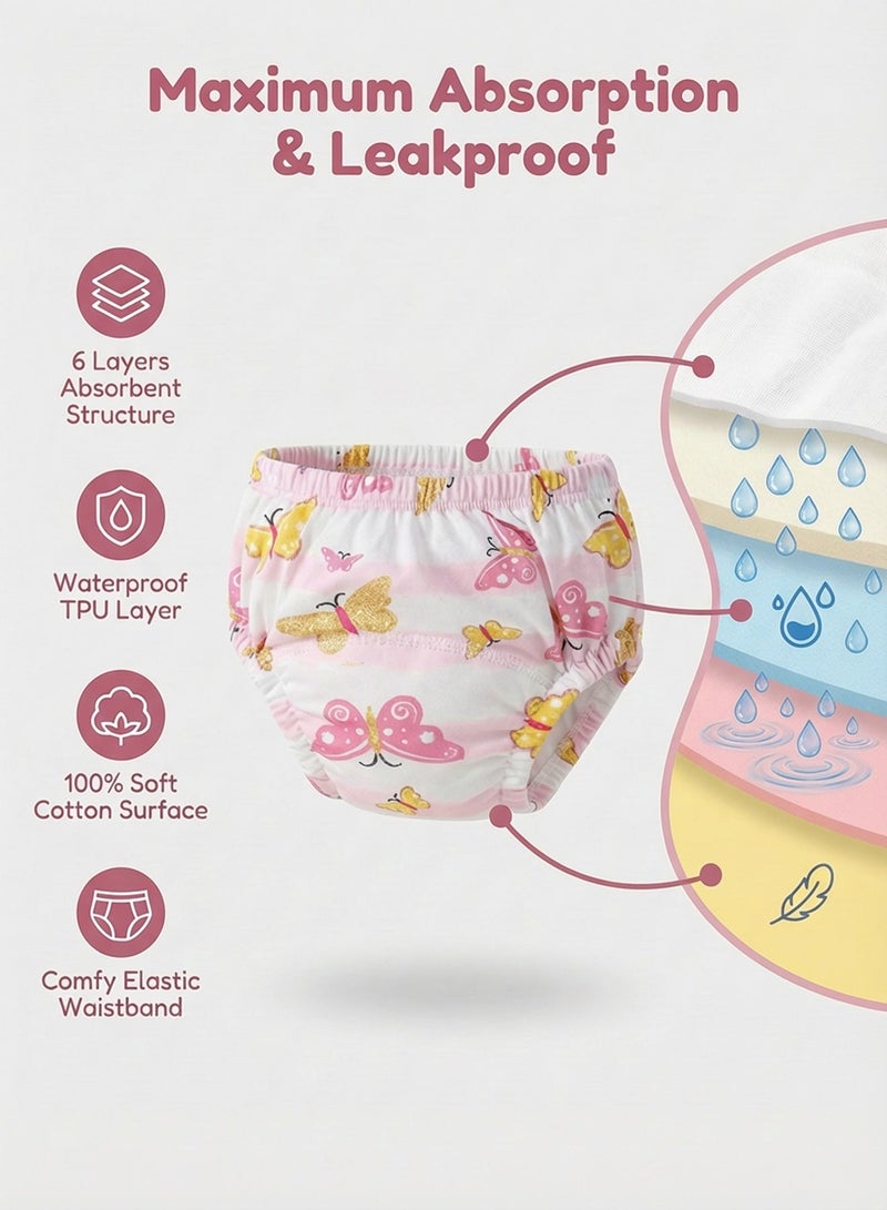 أم أكثر MOMORE سروال تعليم الحمام للاطفال (4 قطع) - كلوتات تدريب قطنية 6 طبقات مانعة للتسرب، ملابس داخلية قابلة للغسل ومريحة للأولاد والبنات - Image 2