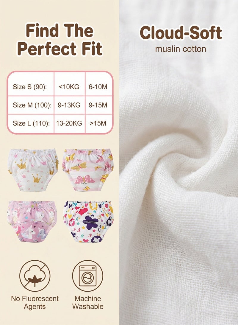 أم أكثر MOMORE سروال تعليم الحمام للاطفال (4 قطع) - كلوتات تدريب قطنية 6 طبقات مانعة للتسرب، ملابس داخلية قابلة للغسل ومريحة للأولاد والبنات - Image 3