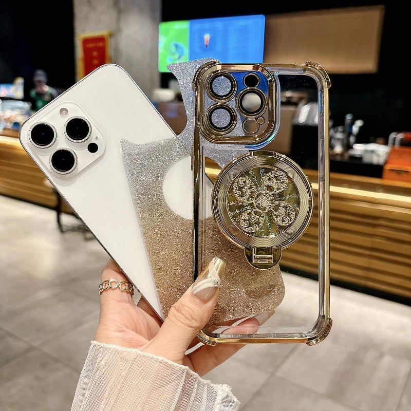 erorex For iPhone 12 Pro Max Gradient Glitter Spinning Top Holder Phone Case(Pink) - Image 3