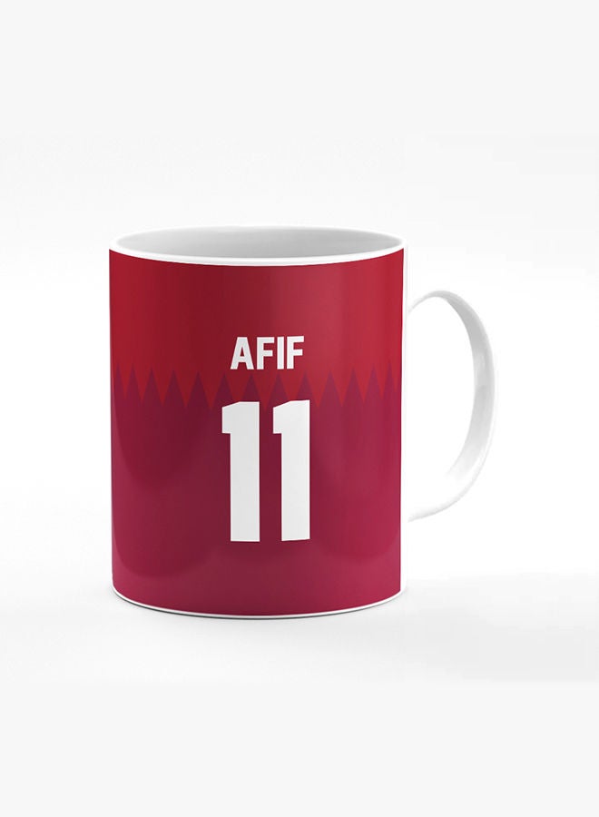 Stylizedd Designer Printed Coffee Mug with Heavy Duty Handle 11oz Ceramic Personalised Gift Mugs Cup [Microwave Safe & Dishwasher Proof] -Football Team - Qatar Player Name - Afif - Image 1