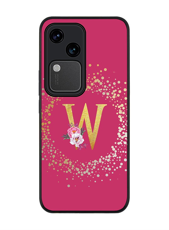 Stylizedd Rugged Black edge case for Vivo V30 5G, Slim fit Cover Custom Monogram Initial Letter Floral Pattern Alphabet - W ( Deep Pink Rose ) - Image 1