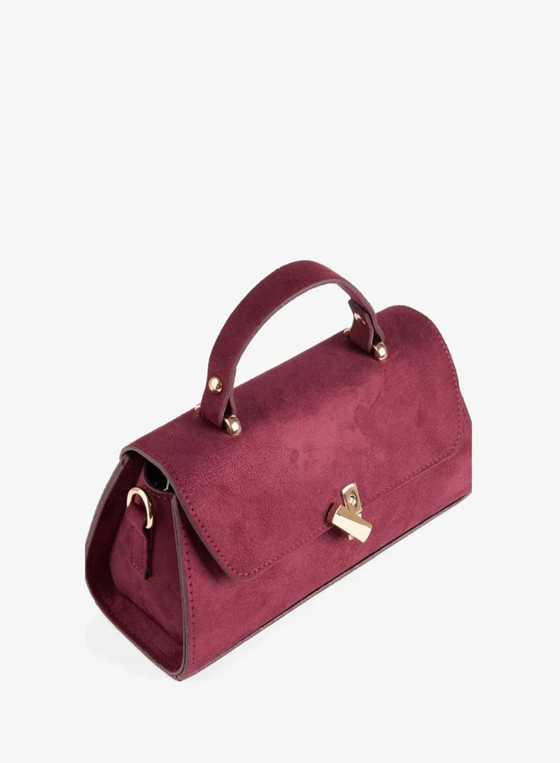 Women's Burgundy Freesia Suede Design Snap Closure Hand, Arm, and Shoulder Bag.