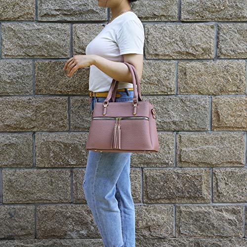 KKXIU 3 Zippered Compartments Purses and Handbags for Women Vegan Leather Ladies Multi Pocket Satchel Bags (D-pink) - Image 2