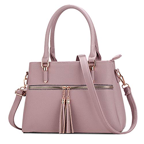 KKXIU 3 Zippered Compartments Purses and Handbags for Women Vegan Leather Ladies Multi Pocket Satchel Bags (D-pink) - Image 1