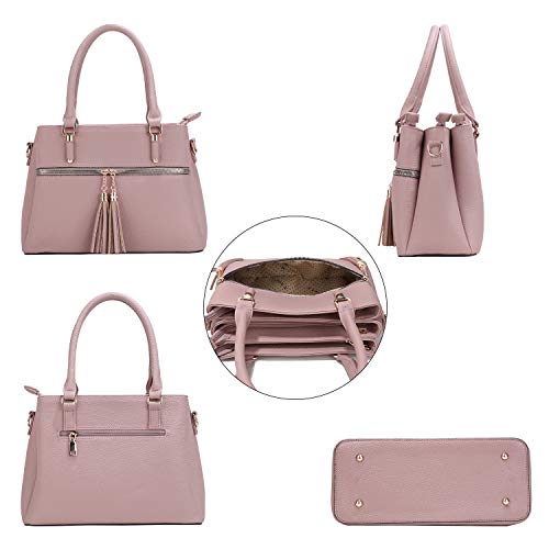 KKXIU 3 Zippered Compartments Purses and Handbags for Women Vegan Leather Ladies Multi Pocket Satchel Bags (D-pink) - Image 5