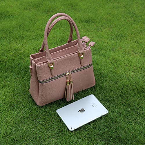 KKXIU 3 Zippered Compartments Purses and Handbags for Women Vegan Leather Ladies Multi Pocket Satchel Bags (D-pink) - Image 3