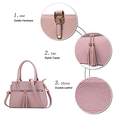 KKXIU 3 Zippered Compartments Purses and Handbags for Women Vegan Leather Ladies Multi Pocket Satchel Bags (D-pink) - Image 4