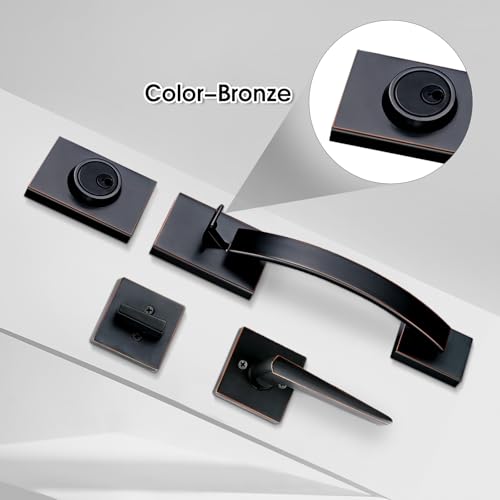 NEWBANG Double Front Door Entry Handle and Deadbolt Lock Set–Oil Rubbed Bronze Finish(Keyed and Dummy Set) MDHST201710B-SET-BR - Image 3