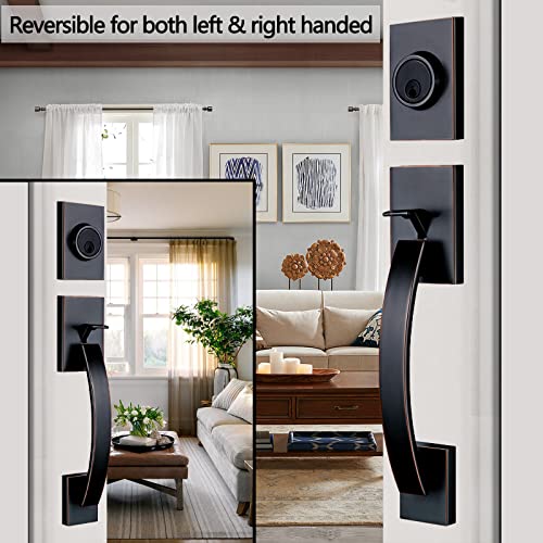 NEWBANG Double Front Door Entry Handle and Deadbolt Lock Set–Oil Rubbed Bronze Finish(Keyed and Dummy Set) MDHST201710B-SET-BR - Image 5