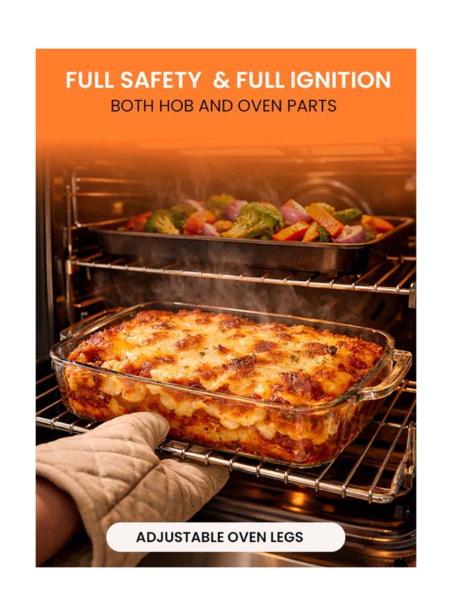 SONASHI 90 x 60 Free Standing Gas Oven - Stainless Steel Top Table | 5 Burners with Large Oven | Full Ignition Both Hob and Oven Parts | Double Oven Lamp and Chicken Rotisserie SGO-9060FFD Silver/Black - Image 4