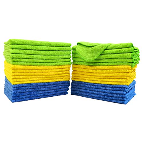 POLYTE Microfiber Cleaning Cloth, 12 x 16 in, Blue, Green, Yellow, 36 Pack - Image 1