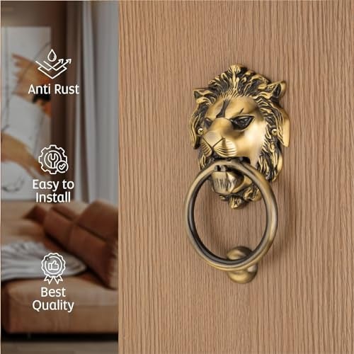 COMPASS Lion Mouth Brass Home Decor | Door Decor | Door Knocker with Antique Finish | 5" | Pack of 1 - Image 2