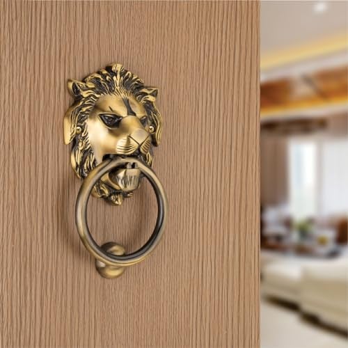 COMPASS Lion Mouth Brass Home Decor | Door Decor | Door Knocker with Antique Finish | 5" | Pack of 1 - Image 1