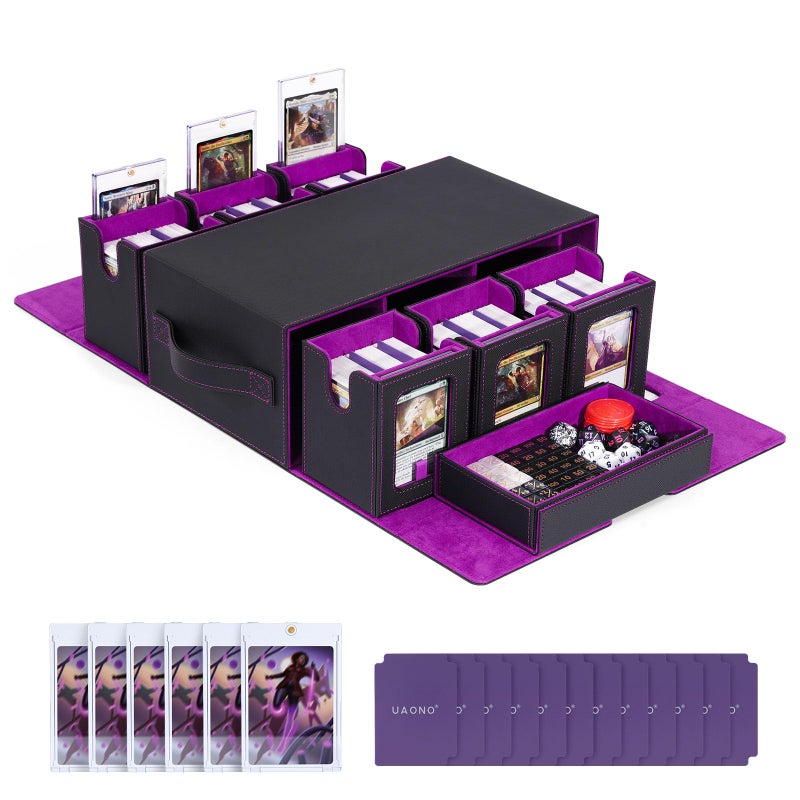 UAONO Commander Deck Box for MTG  6-Deck Modular Card Case with Dice Tray Holds 600+ Double-sleeved Cards  Removable Trading Cards Storage Box with 35PT Magnetic Card Holders for TCG  Black Purple - Image 1