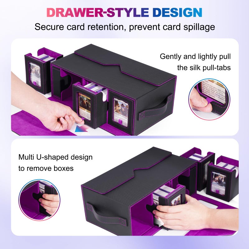 UAONO Commander Deck Box for MTG  6-Deck Modular Card Case with Dice Tray Holds 600+ Double-sleeved Cards  Removable Trading Cards Storage Box with 35PT Magnetic Card Holders for TCG  Black Purple - Image 5