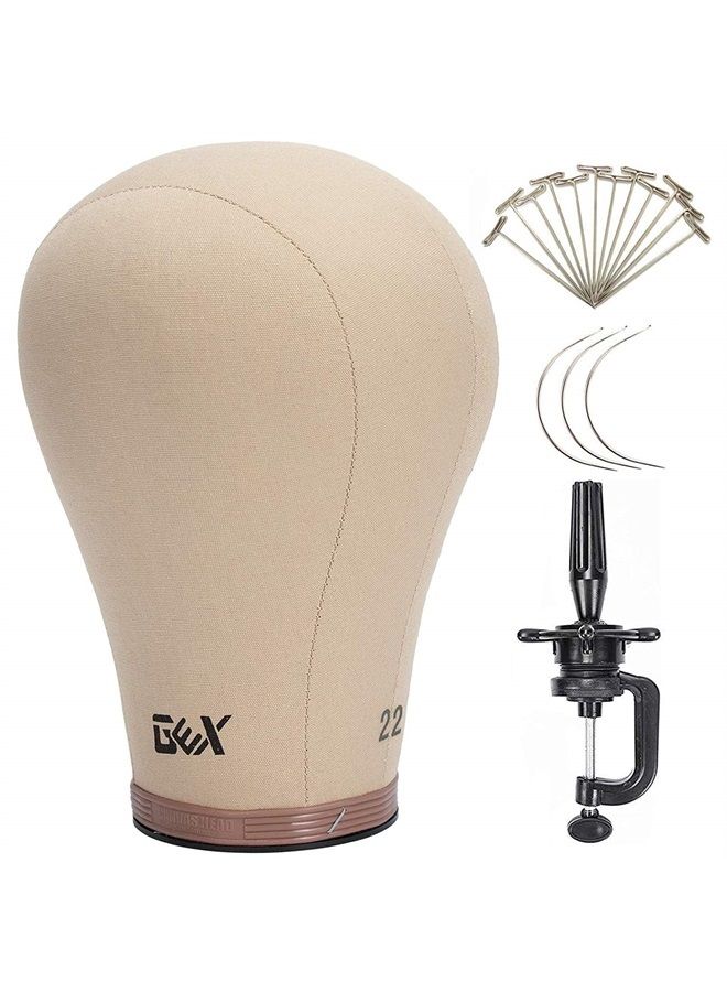 gexworldwide GEX Cork Canvas Block Head Mannequin Head Wig Display Styling Head With Mount Hole (Light Brown, 22") - Image 1