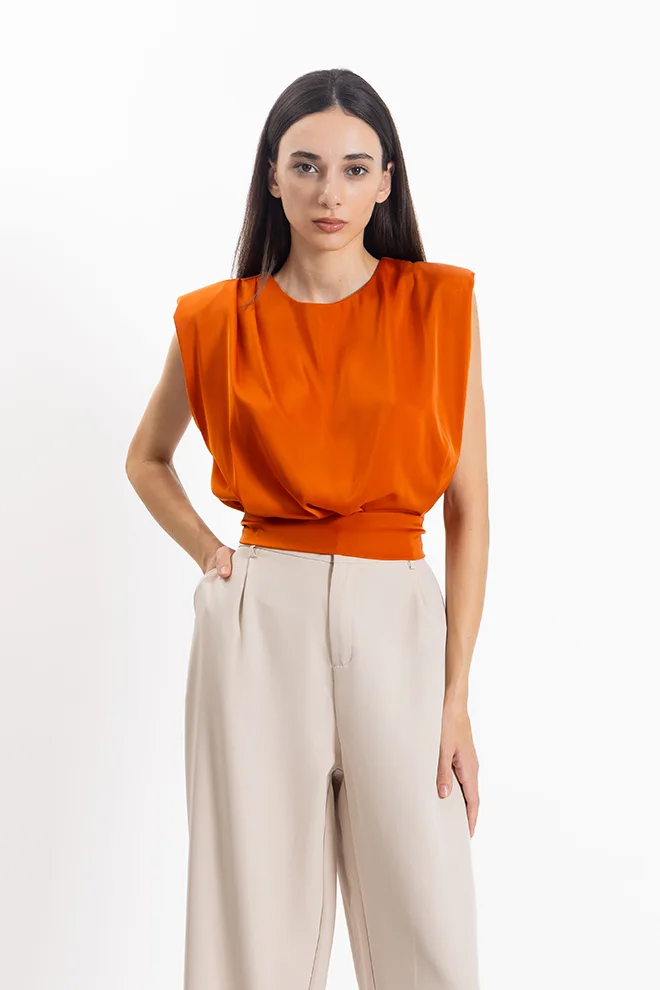 SHAPES SATIN BACK TIE TOP