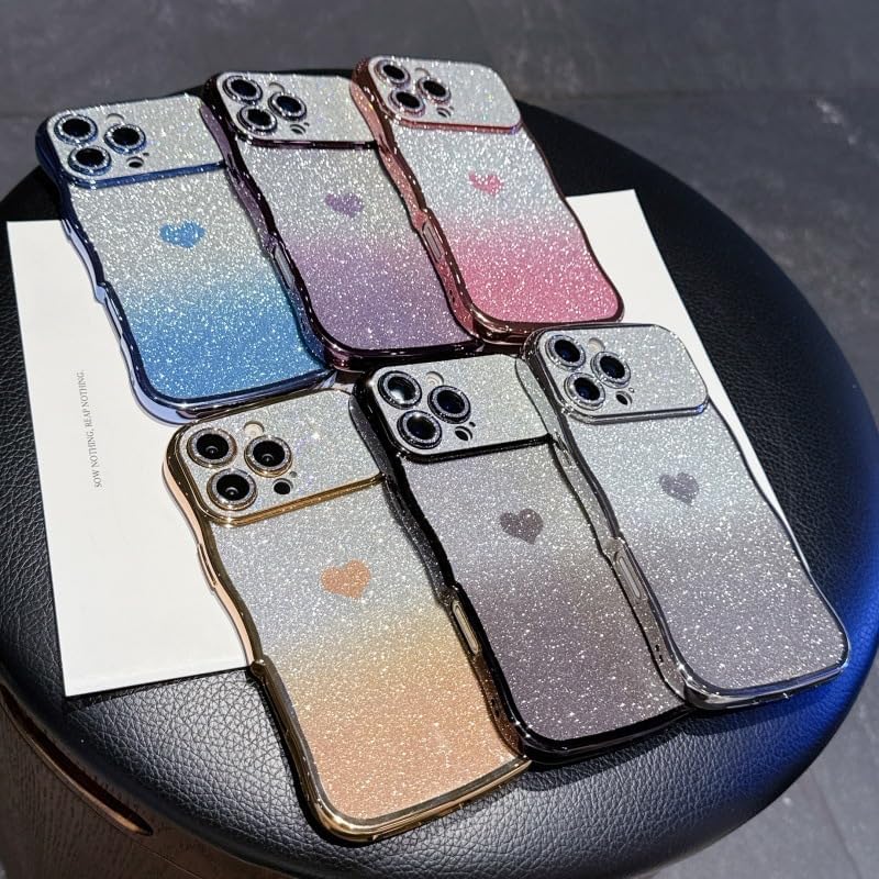 Electroplated Curly Wavy Frame Glitter Bling Love Heart Compatible with iPhone Case (iPhone 15,Silver) - Image 2