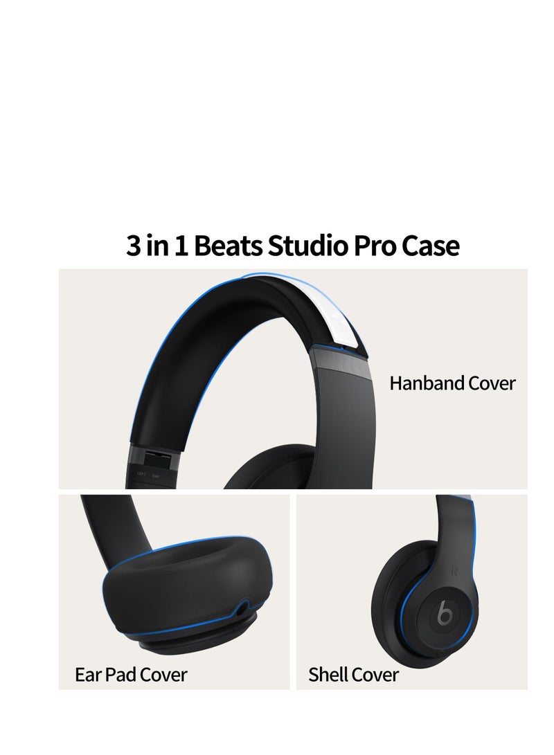 Silicone Case for Beats Studio Pro, 3 in 1 Anti-Scratch Ear Pad Case Cover/Shell Cover/Headband Cover for Beats Studio Pro, Accessories Soft Silicone Skin Protector for Beats Studio Pro, Black - Image 3