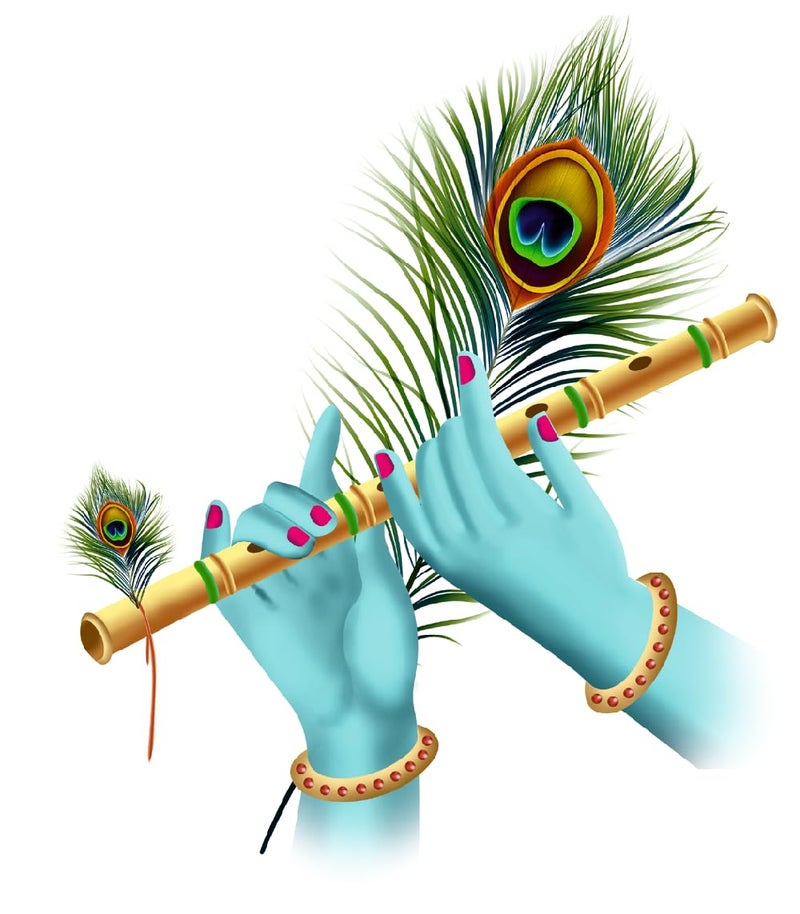 Akki World PVC Krishna Love Flute In Hands Wall Sticker For Living Room, Bedroom, Kids Rooom, Office (Size - 40 Cm X 48 Cm)-Self-Adhesive - Image 1