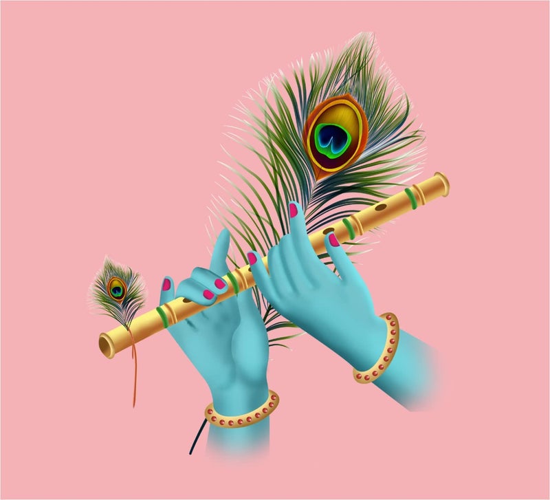 Akki World PVC Krishna Love Flute In Hands Wall Sticker For Living Room, Bedroom, Kids Rooom, Office (Size - 40 Cm X 48 Cm)-Self-Adhesive - Image 2