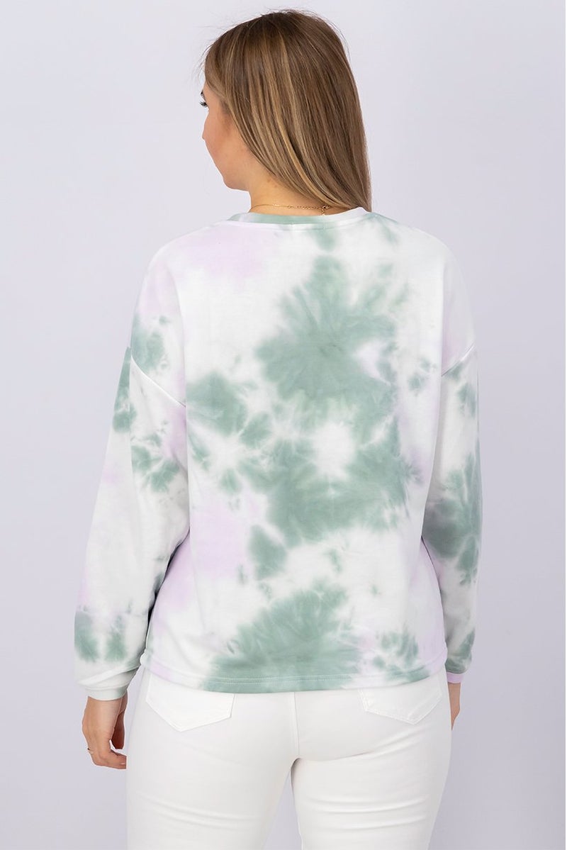 XOXO Women Round Neck Tie Dye Sweater, Green Combo - Image 4