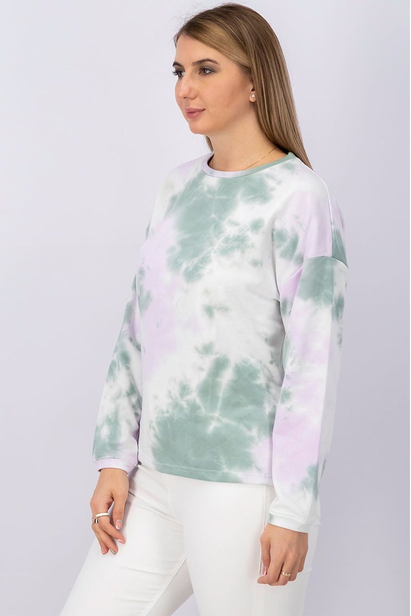 XOXO Women Round Neck Tie Dye Sweater, Green Combo - Image 3
