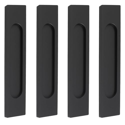 MOROBOR SelfStick Rectangular Sliding Door Pulls 4pcs Matte Black Aluminum Alloy Flush Pull PunchFree Handle for Windows Cabinets Matte Black - Image 1