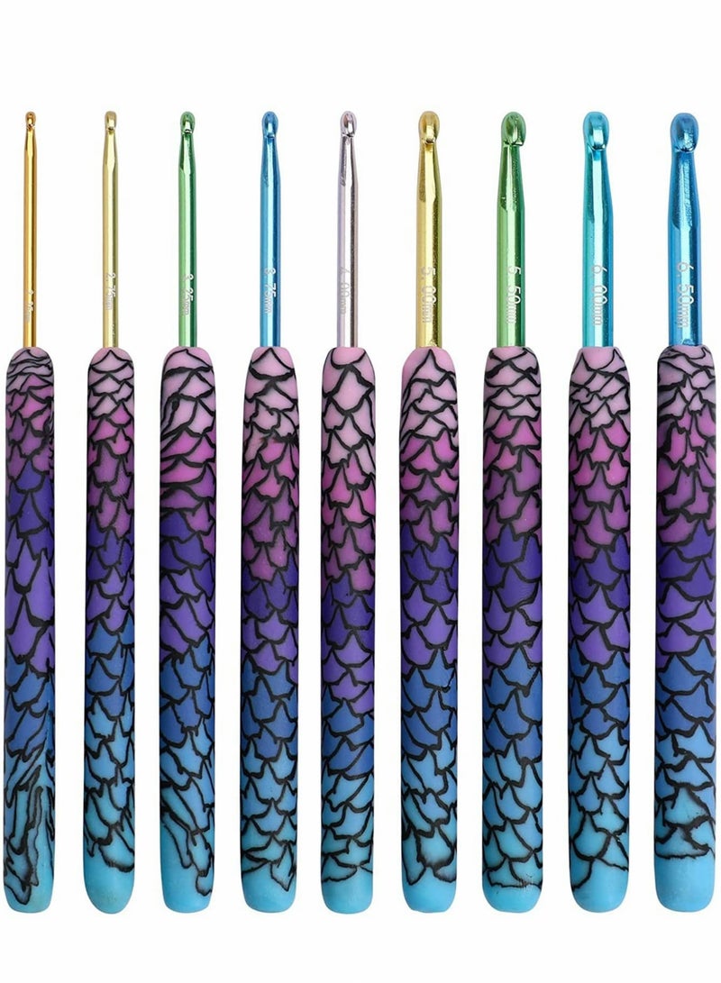Excefore Crochet Hooks Kit, 9 Pcs Handle Knitting Crochet Magic Mermaid Crochet Hook 2.0-6.0mm Crochet Kit for Beginners, Exquisite Knitting Crochet Supplies - Image 1