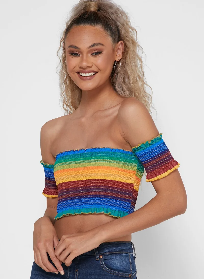 Ginger Shirred Bardot top