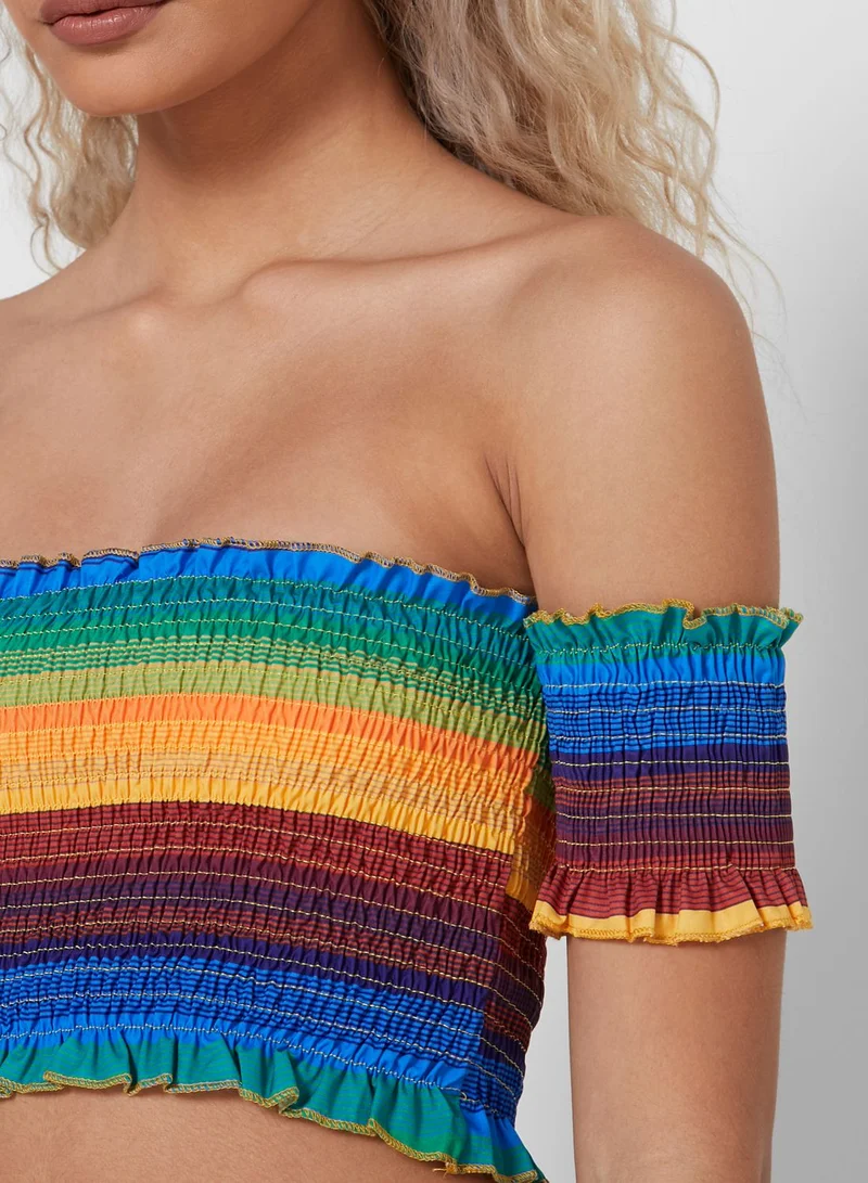 Ginger Shirred Bardot top