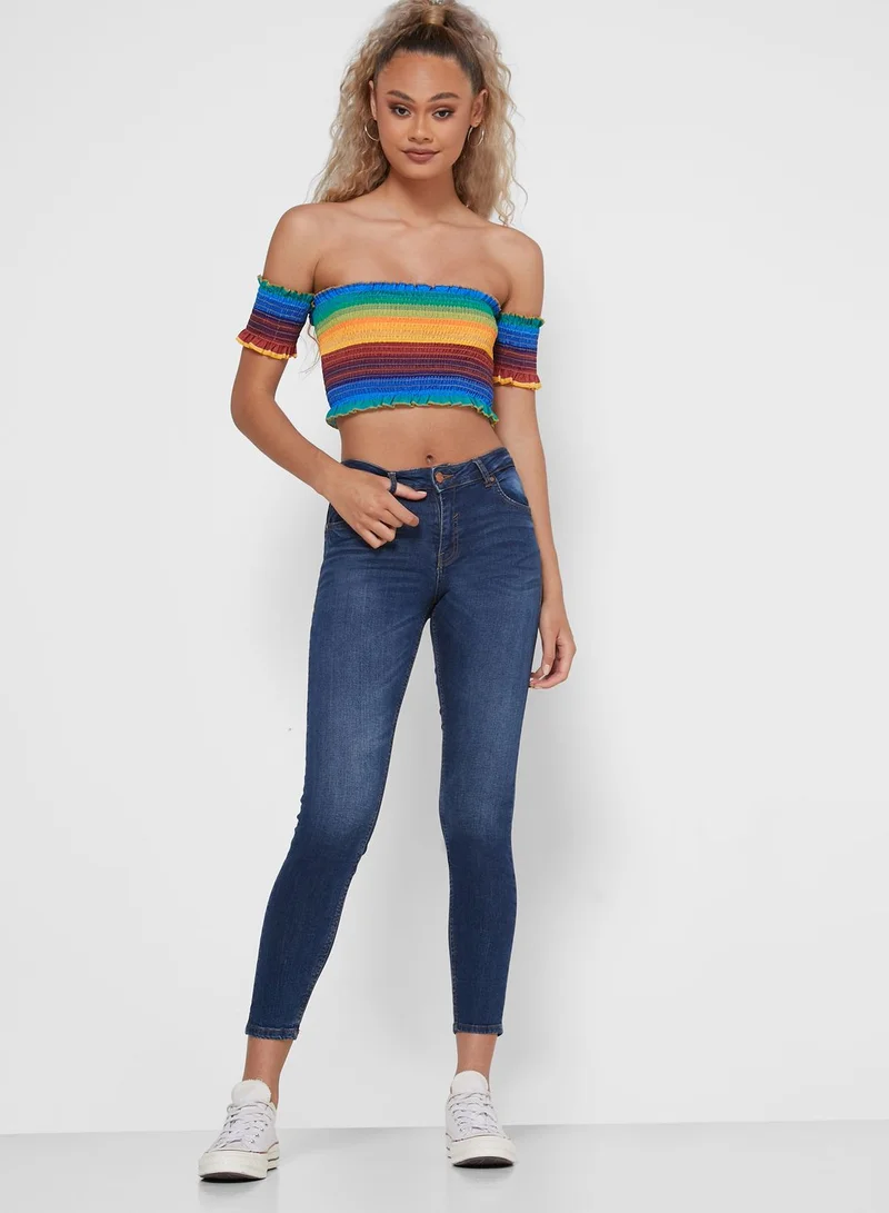 Ginger Shirred Bardot top